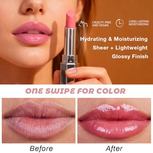 Image of Honey Lipstick Tinted Lip Balm - Shine Moisturizing Lipstick for Women, Natural Nourishing Hydrating Lip Gloss Stain for Dry Lips, Tint Sheer Lightweight Makeup, Vegan - 2Pc Dusty Pink & Pink