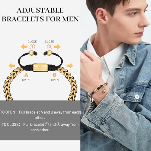 Gold Bracelets for Men 18K Gold Plated Franco Link Chain Stainless Steel Bracelet Adjustable Bracelet Mens Non Tarnish Jewelry Birthday Gift3