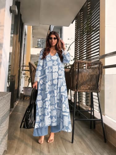 Image of ANNI Designer Kurta Sets for Women Viscose Printed | Kurta with Dupatta Set | A Line Kurti Set for Women | Square V Neck 3 /4 Sleeve Ethnic Outfit | Designer Indian Kurti Stylish Clothing