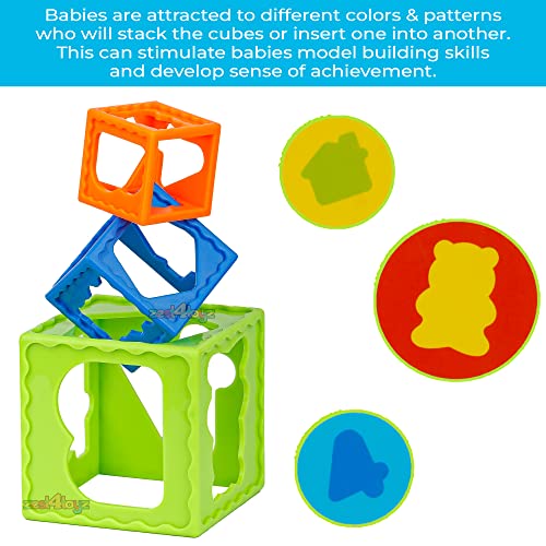 Image of Zest 4 Toyz Stack Cube Toy for Kids 5 Pcs Stacking Cubes Shape Sorting Blocks Color Recognition Activity Toy Educational Toy for Kids Sensory Building Blocks for Toddlers Baby Boys Girls 1 Year+