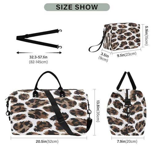 Leopard Print Travel Duffel Bag Large Capacity Weekender Bag with Toiletry Bag Detachable Shoulder Strap Travel Tote Bag for Women3