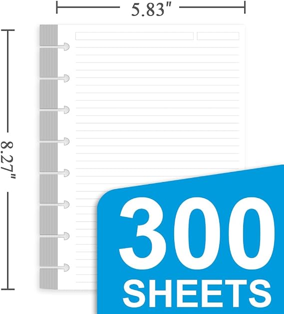 Getvow (3 Pack) A5 TUL Discbound Lined Refill Paper, Junior Size 8 Disc Disbound Notebooks, 300Sheets/600Pages, 100gsm White Paper, 5.8'' x 8.2''