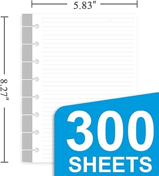 Getvow (3 Pack) A5 TUL Discbound Lined Refill Paper, Junior Size 8 Disc Disbound Notebooks, 300Sheets/600Pages, 100gsm White Paper, 5.8'' x 8.2''