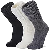 SDBING Boot Socks for Women Winter Warm Soft Cozy Thick Thermal Hiking Crew Socks Gift 3 Pairs (Cream Black Gray 3 Pairs, 6-10)