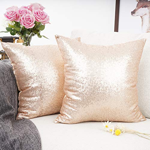 Your Smile Pack Of 2, New Luxury Series Rose Gold Decorative Glitzy Sequin & Comfy Satin Solid Throw Pillow Cover Cushion Case 18" X 18" (143) #TOP1