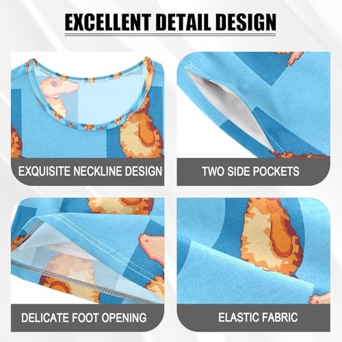 ALAZA Platypus Cartoon Blue Pajamas Set Short Sleeve Cotton Sleepwear Summer Pjs 2 Piece 5-14Y4