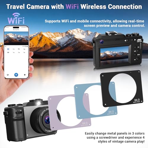 Cámara digital 4K 64MP con lente selfie y zoom 20X negra miniatura 6