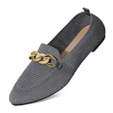 SMILIN Women's Casual Dressy Loafers, Comfortable Mesh Slip On Loafers, Breathable Lightweight Pointed Toe Flats Shoes for Fall Grey