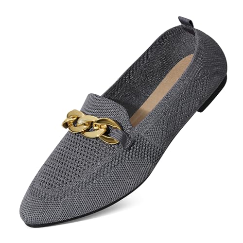 SMILIN Women's Casual Dressy Loafers, Comfortable Mesh Slip On Loafers, Breathable Lightweight Pointed Toe Flats Shoes for Fall Grey