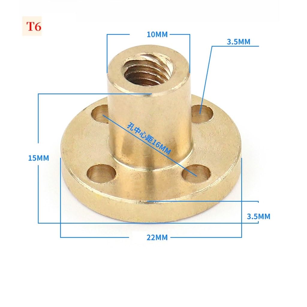 Varilla trapezoidal de acero inoxidable con tornillo de avance T6, con tuerca de cobre, 1 Uds., paso de 100mm, 1mm de avance, 6mm