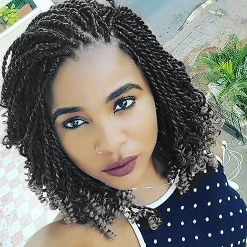 Grey Wavy Senegalese Twist Crochet Hair Pre Looped with Curly Ends 8 Inch 8 Packs Crochet Twist Hair for Black Women Short 2 Strand Kinky Twists (8 Inch,Tgrey)
