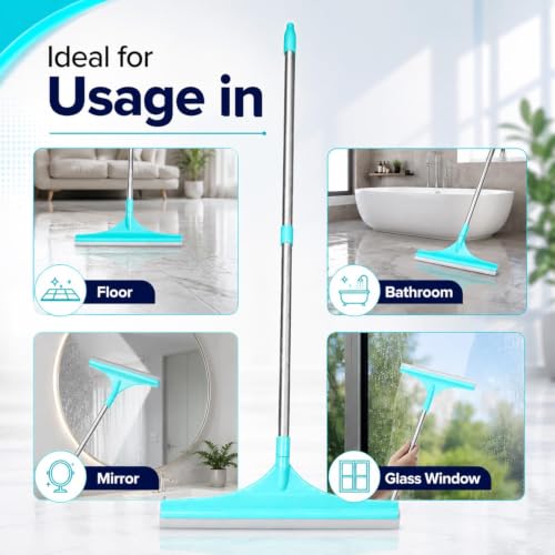 Image of Zureni Squeezee Wiper 16 inch with Silicone Blade, Laminated Rod, and Tapered Rubber for Water, Floor Cleaning, and Dirt Removal for Home, Glass & Tiles in Bathroom & Kitchen (Random Colours)