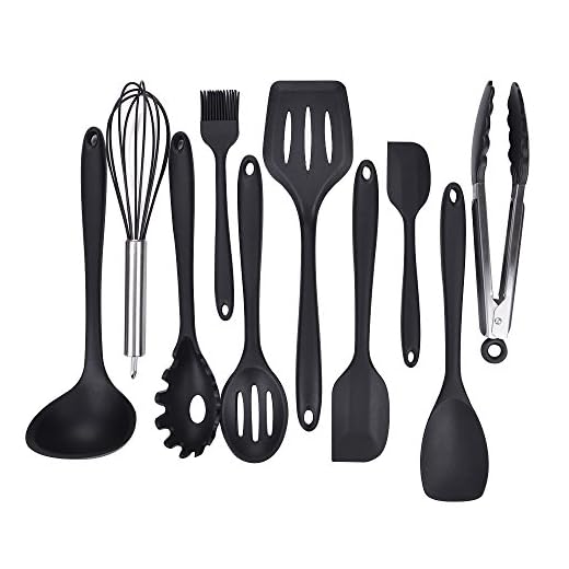 Hollylife 10 Utensilios de Cocina de Silicona, Sin BPA, Espátulas Cucharas Herramientdas Antiadherentes, Resistente al Calor hasta 230ºC