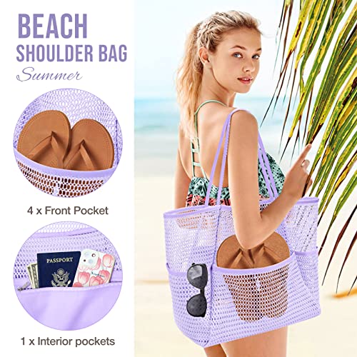 Image of KPX Beach Bag with Mini Pocket, Beach Tote Bags for Women Large Foldable Mesh Swimming Pool Travel Bags - Sandproof