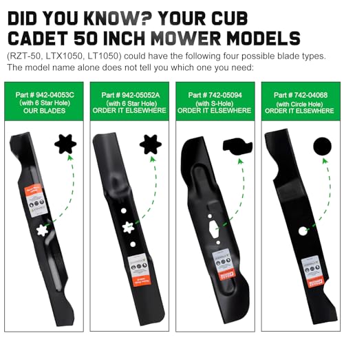 Image of Grasscool 942-04053C 50 inch Deck Cub Cadet Lawn Mower Blades Replacement | Fits 742-04053C LT1050 LTX1050 RZT50 Troy Bilt 50'' Zero Turn Riding Lawn Tractor,High Lift Bagger 6 Star Mounting Hole