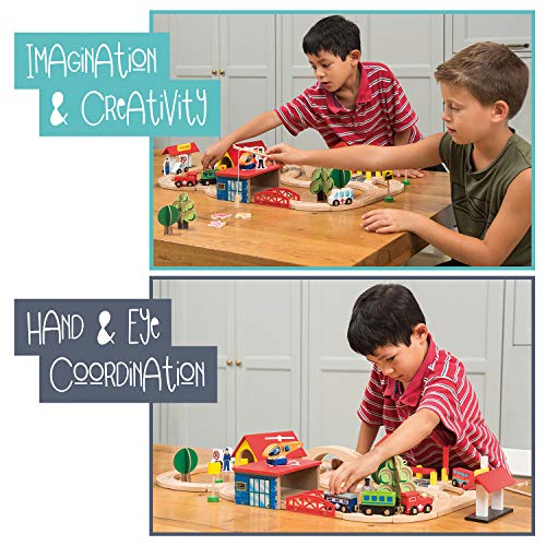 Image of KipiPol Wooden Train Set - 69 Pieces Wooden Train Tracks & Trains for Kids, Toddler Boys and Girls 3,4,5 Years Old and Up- Premium Wood Construction Toys -Fits Thomas, Brio, IKEA, Melissa and Doug