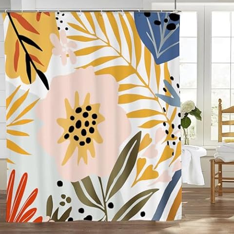 Boho Shower Curtain Flower Bohemian Shower Curtain for Bathroom Botanical Plant Shower Curtain Floral Boho Bathroom Decor Polyester Fabric with Hooks 60x72 in Cover