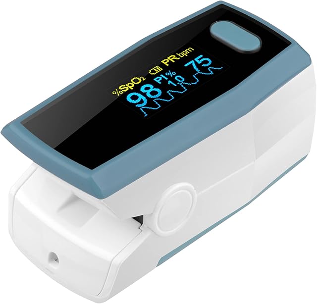 Pulse Oximeter Fingertip Oxygen Monitor Finger Adults For Spo2/Pulse Rate/Pulse Index Accurate Fast Oxygen Saturation Monitor CE Approved UK Large OLED Screen Include Batteries & Lanyard