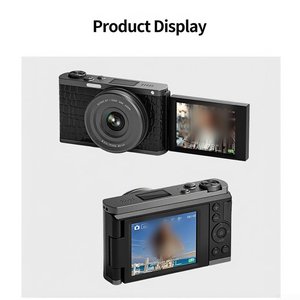 Fotocamera digitale 68MP 4K, zoom ottico 28X con schermo flip a 180°, fotocamera mirrorless per vlogging per fotografia e registrazione video principianti (texture coccodrillo)