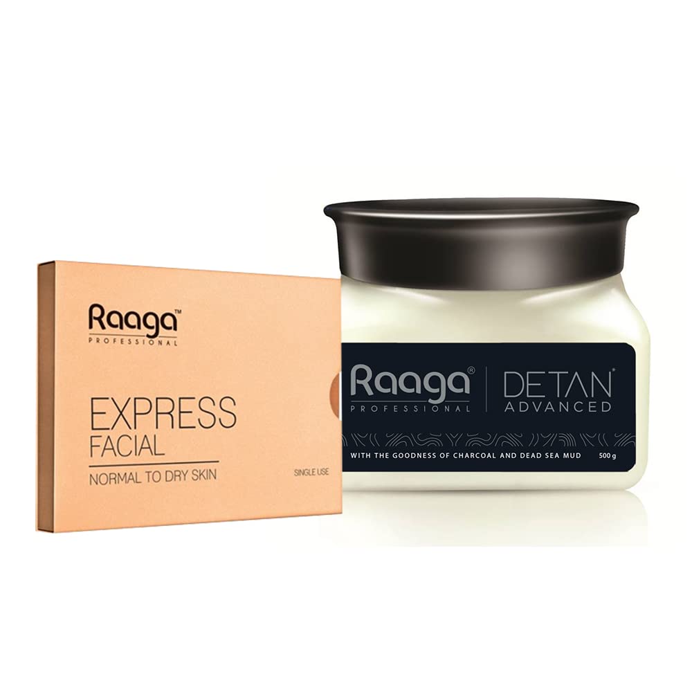 Raaga Professional Express Facial Kit | Normal to Dry | 35gm & Raaga Professional Detan Advanced | Suitable For All Type Of Skin | 500 g