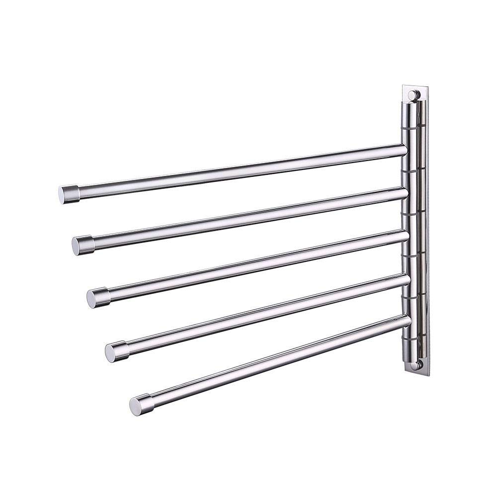 KESA2102S5 Bath Towel Holder Swing Out Towel Bar SUS 304 Stainless Steel 5-Bar Folding Arm Swivel Hanger Wall Mount Polished Finish