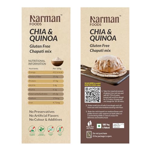 Image of Narman Foods Chia & Quinoa Chapati Mix 800g | Gluten-Free Flour | Maida & Wheat Free | Enriched with Vitamins, Dietary Fibre, Protein | Low GI | No Added Preservatives