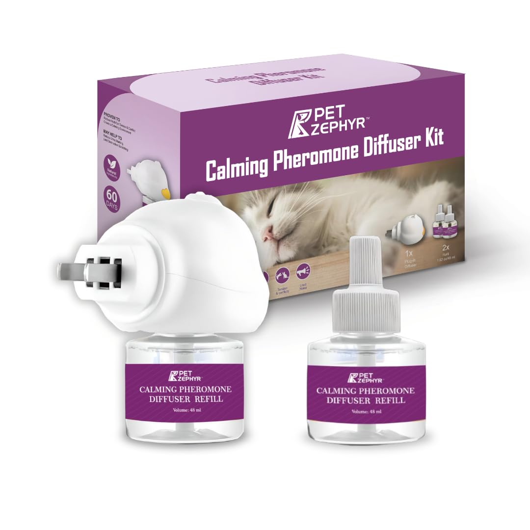 Cat Calming Pheromone Diffuser - 1 Diffuser Head & 2 Refills for 60 Days - Anxiety Relief Cat Essentials Products - Calm Cats Accessories - Cat Pee Prevention Supplies