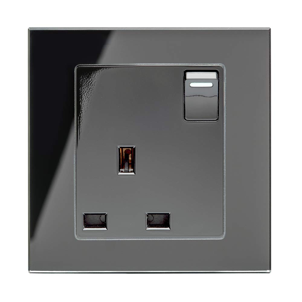 Retrotouch Plug Socket, Black Glass, w8 x h86 x d86 mm