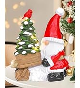 iStatue Resin Santa Gnome Figurine with Lighted Mini Christmas Tree and Cardinal Decorations 9.5 ...