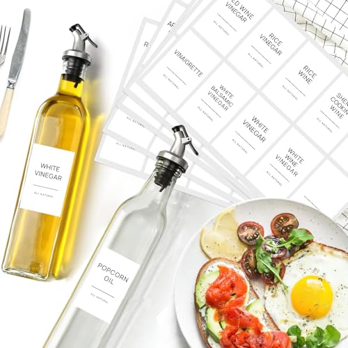 Image of HVSWLY Oil and Vinegar Labels for Bottles, 50 Pantry Labels for Vinegar and Oil Dispenser Bottles, Olive Oil Bottle Labels, Stickers, Kitchen Spice Label Set