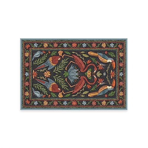 RUGGABLE x Iris Apfel Machine Washable Modern Area Rug – Birds of A Feather Black 2x3, Stain-Resistant, Non-Slip with Standard Pad – Small Rugs for Living Room, Bedroom, Hallway, Entryway & Bathroom