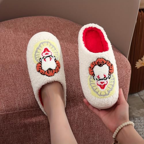 Image of Womens Mens House Slippers Retro Comfy Warm Plush Slip on Fluffy Memory Foam Home Sippers for Winter Indoor Outdoor