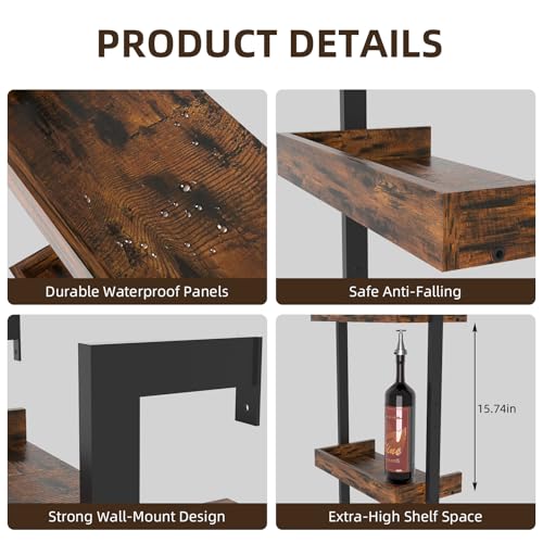 5-Tier Freestanding Wine Rack, 71" Tall Liquor Bottle Display Shelf with Fences, Storage for Whiskey, Cocktail Shakers & Glasses, Wine Holder with Wall Anchor for Dining Room, Kitchen, Bar by DongRong - Image 5