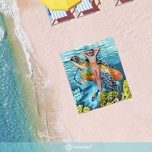 Hiwoss Beach Blanket Waterproof Sandproof Oversized 95”x 80”,Sand Free Beach Mat with Corner Pockets,Portable Mesh Bag for Beach Festival,Picnic,Travel and Outdoor Camping (Turtle Plus) - Image 5