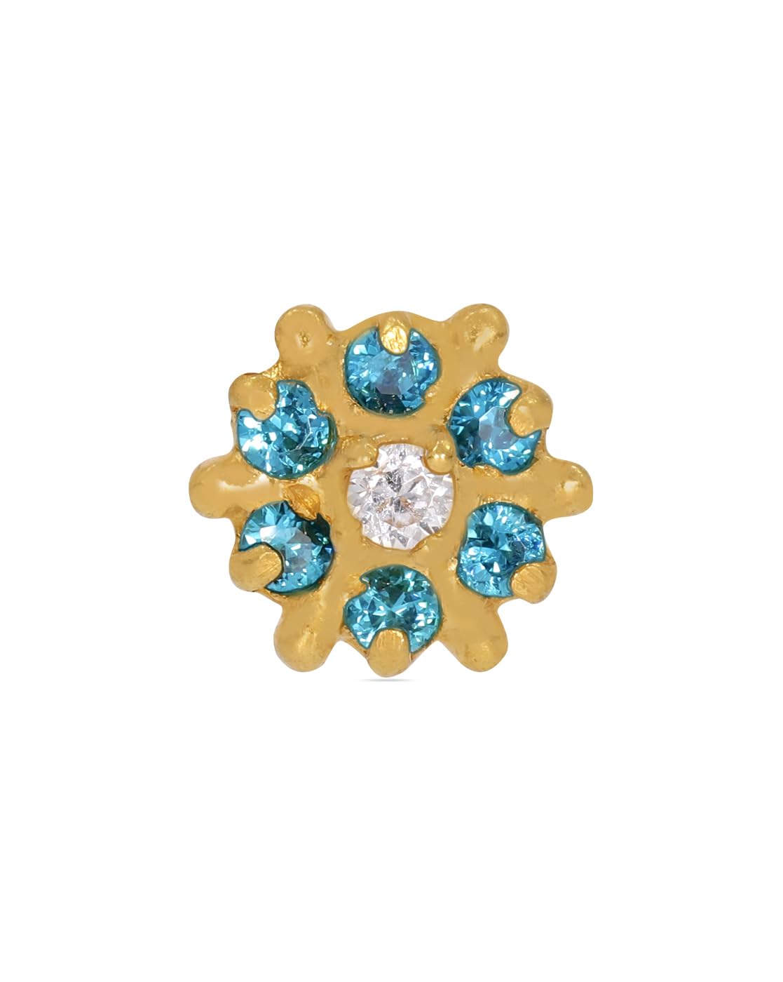 Jewels 22K BIS Hallmark 916 Purity Yellow Gold Blue Stone Flower Yellow Gold Nosepin-image-31