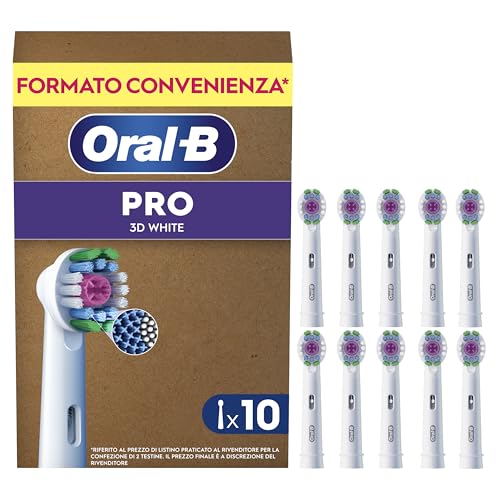 Oral-B Testina Di Ricambio PRO 3DWhite Bianca, Confezione Da 10 Testine