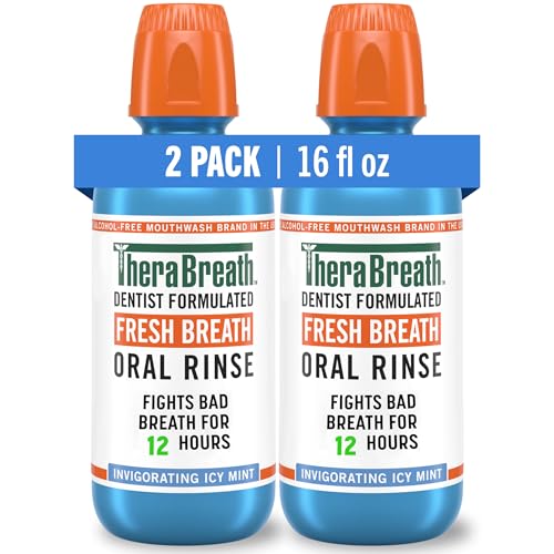 TheraBreath Fresh Breath Mouthwash, Icy Mint Flavor, Alcohol-Free, 16 Fl