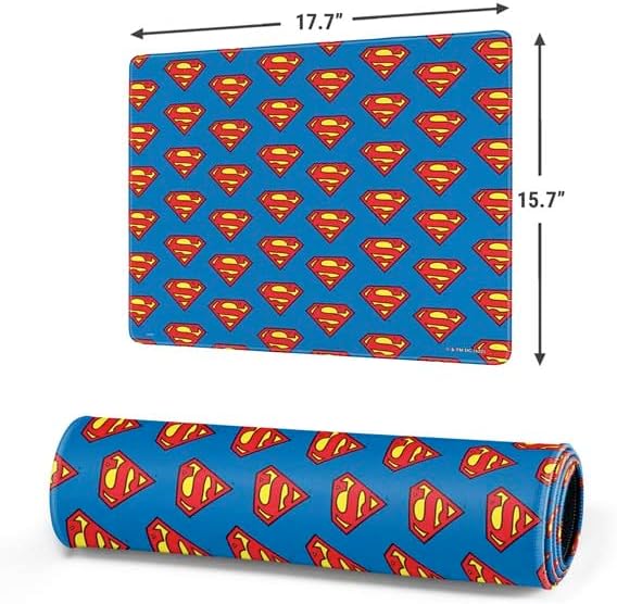 Skinit Medium Gaming Mouse Pad - Officially Licensed Superman Logo Pattern Design with Stitched Edges, Waterproof, Non-Slip Rubber Base, Desk Mat for Keyboard & Mouse, 17.7" x 15.75" inches