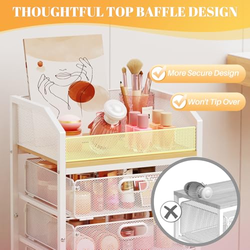 Image of SUNALLY Rolling Makeup Cart with Drawers, Rolling Vanity Nail Cart, White