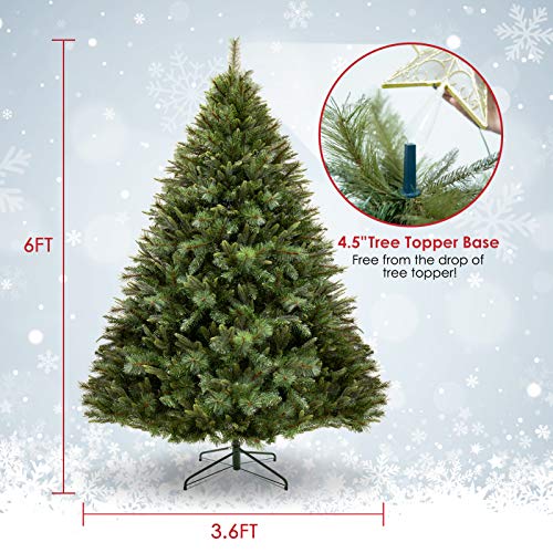 WBHome 6 Feet Premium Spruce Hinged Artificial Christmas Tree, 800 Sprout Branch Tips (Ponderosa Pine, Dunhill Fir and Douglas Fir), Unlit (6FT) - Thumbnail 3