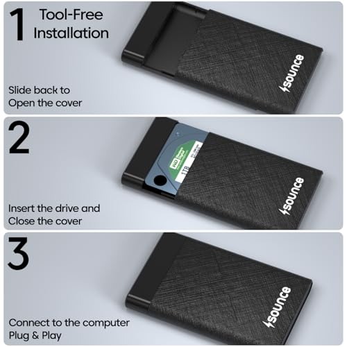 Sounce 2.5 Inch SATA USB 3.0 HDD / SSD Portable External Hard Disk Enclosure 7 MM and 9.5 MM Tool Free , Supports UASP Max Upto 6TB (Black) - Image 5