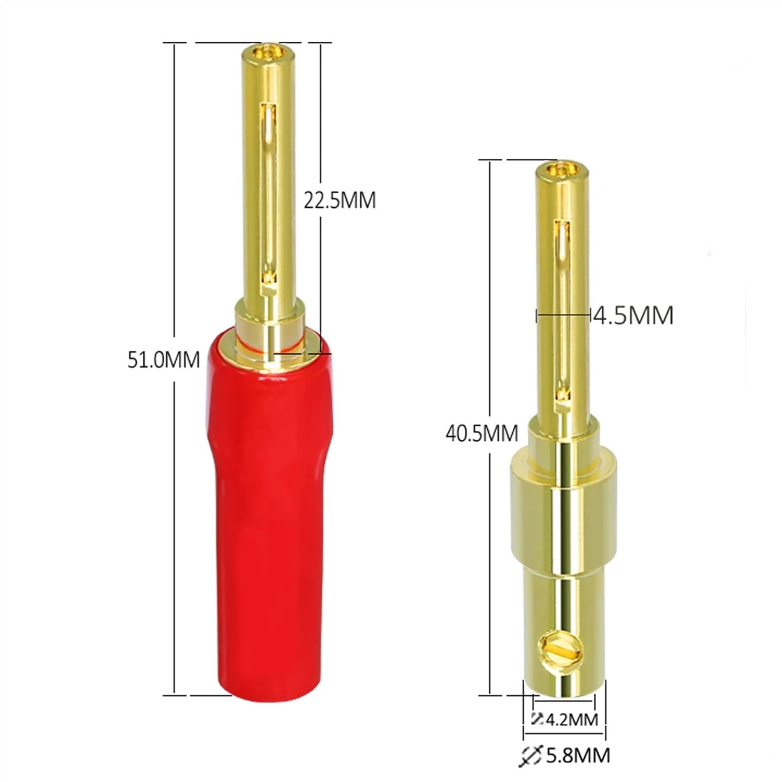 4 pièces/Ensemble fiche Banane 4mm 24k plaqué Or Haut-Parleur câble Fil fiche Banane connecteur(2 Pcs,Elastic Pin)