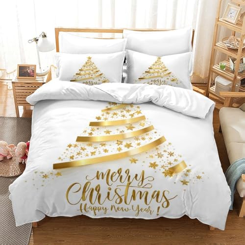 Parure de lit sapin de Noël 140x200 dorée en microfibre