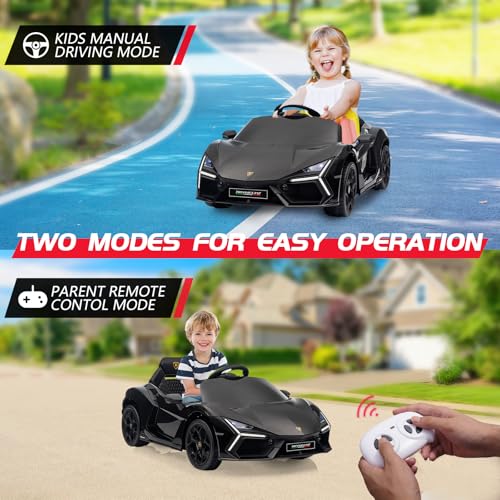 Winado 12V Ride on Car, Licensed Lamborghini Revuelto Electric Car for Toddlers W/Remote Control, Battery Car for Kids with Bluetooth, Hydraulic Doors, 3 Speeds, LED Lights, Music (Black) - Thumbnail 6