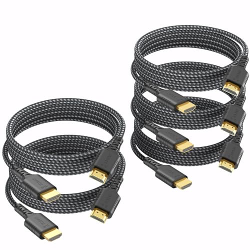 UVOOI 8K HDMI Cable 5-Pack 6FT, HDMI 2.1 Cord 48Gbps Ultra High Speed Braided Cable, Supports 8K@60Hz & 4K@240Hz/165/144Hz, HDR, eARC, VRR, Compatible with PS4/PS5, Xbox Series X, Switch, PC, Monitor