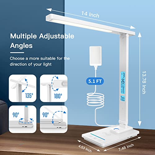 Smart LED Desk Lamp with Wireless Charger: USB Charging Port, Dimmable & Multifunctional - Ideal for Study, Reading, and Home Office