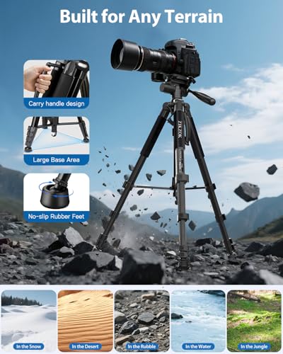 Image of 75 inch Camera Tripod, Aluminum Heavy Duty Camera Stand for ipad Phone, Travel Tripod with /Carry Bag /Phone Tablet Holder, Compatible with Canon Nikon Sony DSLR, Spotting Scopes, Max Load 15 Lb(Black)