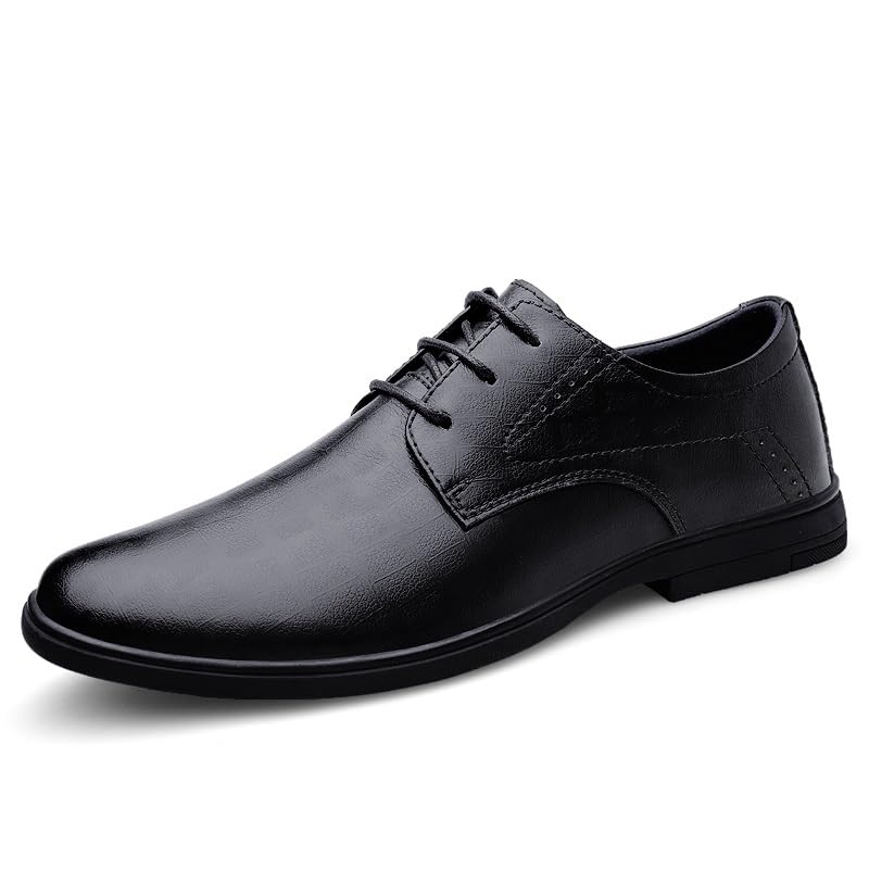 HOOENG Dress Oxford for Men Lace Up Round Toe Solid Color Vegan Leather Derby Shoes Resistant Non Slip Rubber Sole Anti-Slip Block Heel Classic(Color:Black,Size:8.5)2