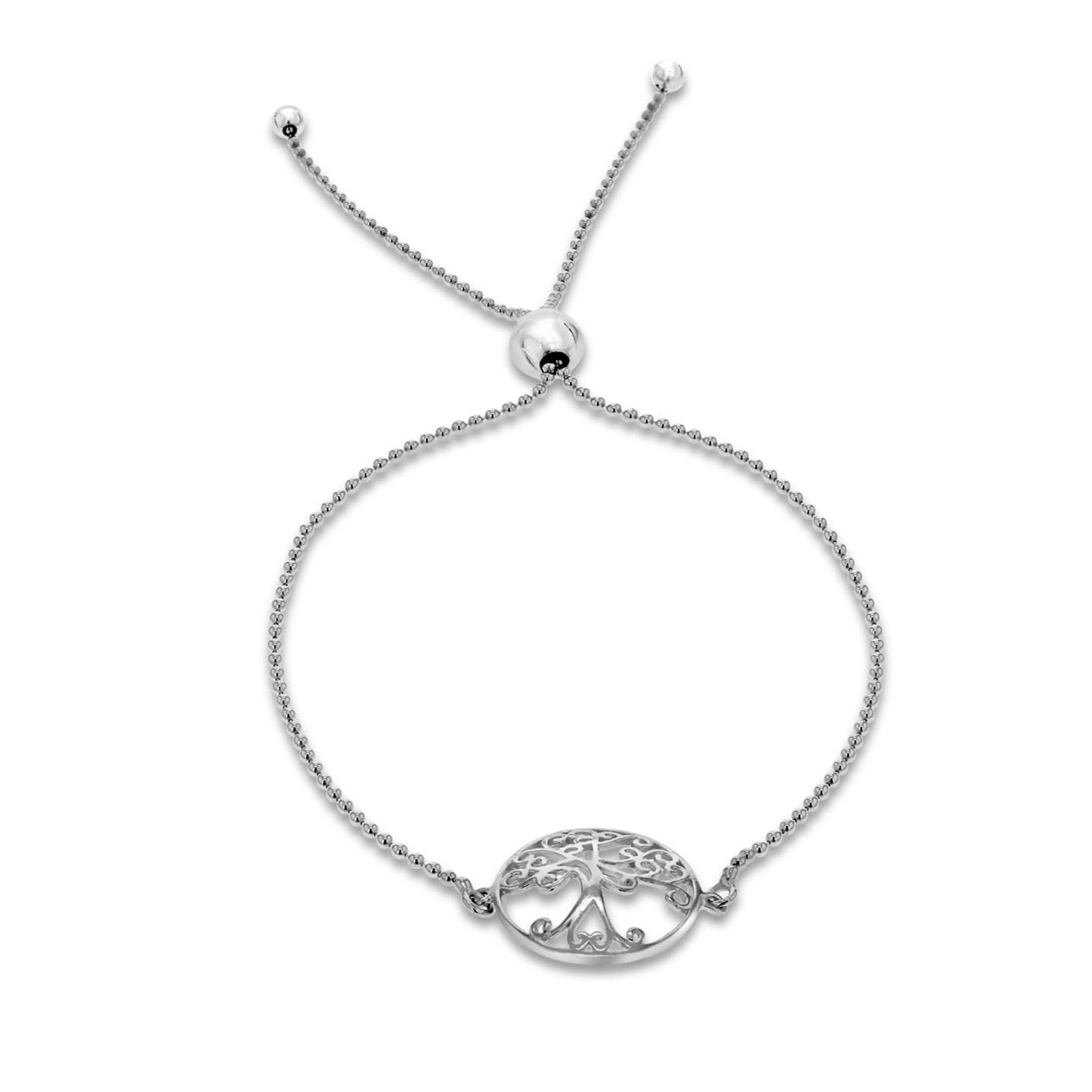 Tuscany Silver Bracciale da Donna in Argento Sterling Placcato Rodio 2-Toni 8mm Pallina e Catena Popcorn - 19cm/7,5