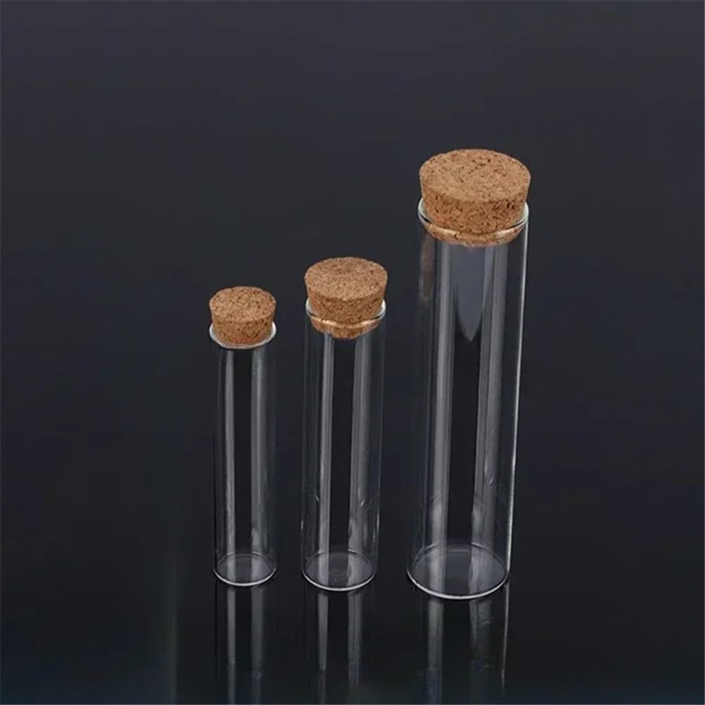 Cristalería de Laboratorio Lote de 10 tubos de vidrio transparente de laboratorio de 12 a 30 mm de diámetro con tapón de corcho y fondo plano.(20x200mm 20pcs)
